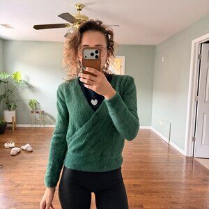ASTR The Label Green Fuzzy Wrap Sweater